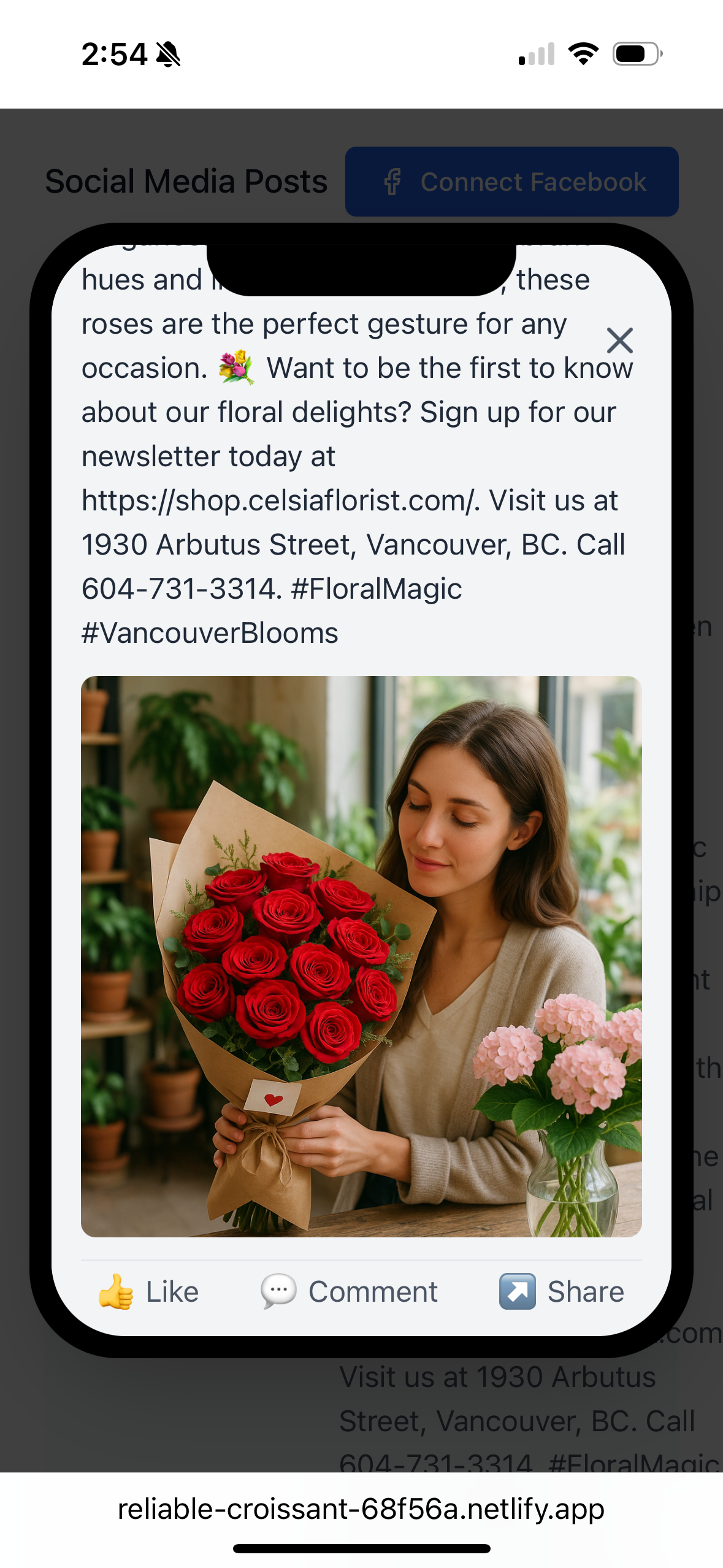 Social media post for flower shop