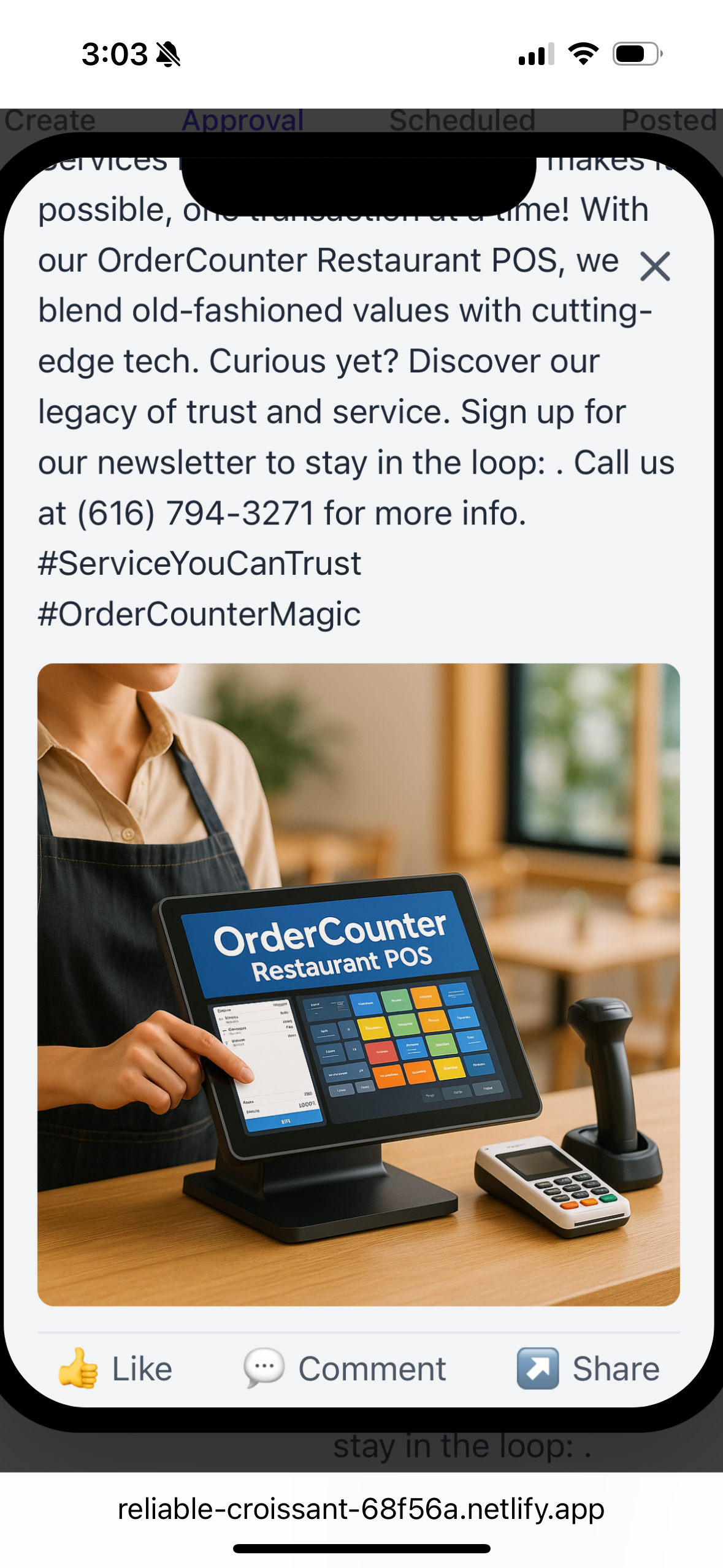Social media post for POS company